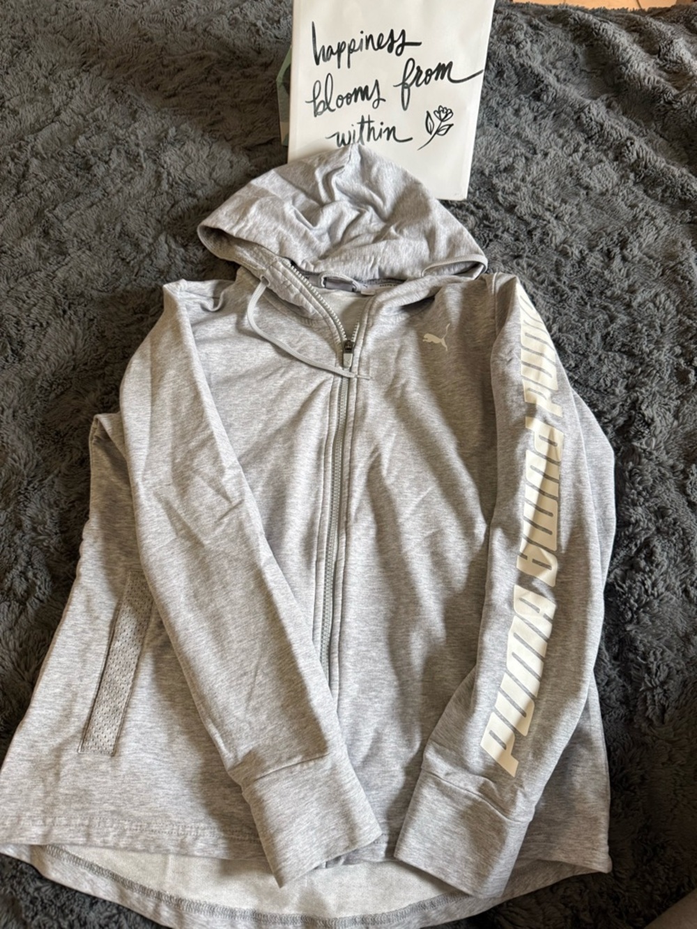 Puma Light Gray Full-Zip Hoodie with White Sleeve Logo
